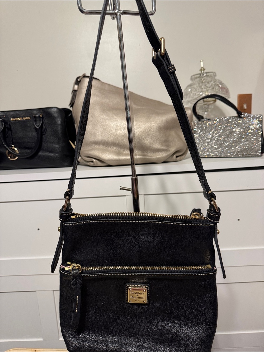 Dooney & Bourke Black Leather Crossbody with Gold Hardware